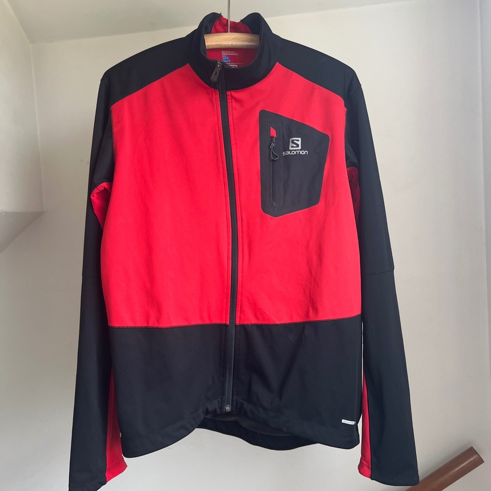 Salomon Full Zip Jacket Large Red Black Performance Hiking Trail Running Active